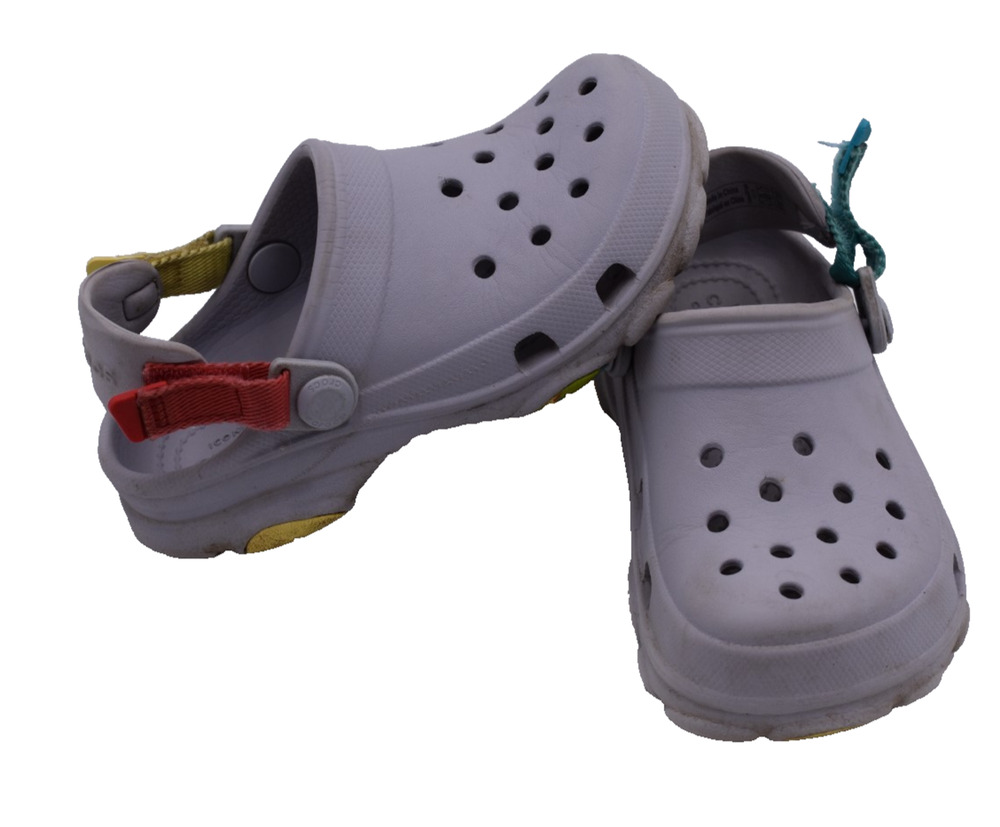 CROCS Kids Classic All-Terrain Clog Shoes - Gray / Neon - Childrens Sz 11